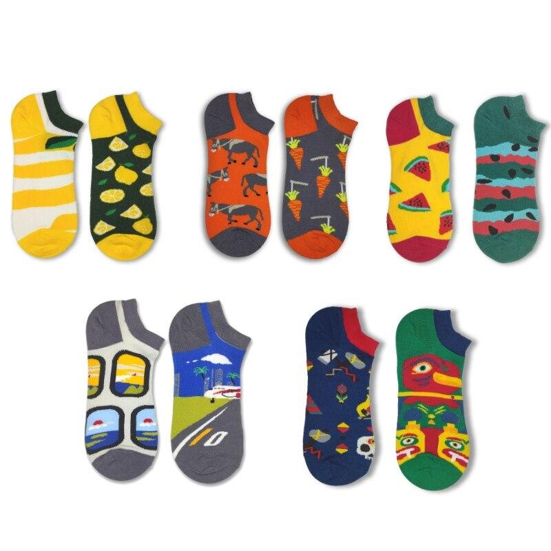 AB Funny Socks Kawaii Women Socks Happy Lemon carrot watermelon airplane cartoon print Fashion Ankle Funny Cotton size36 45